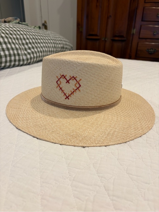 Freya Accessories - Freya Natural Straw Wide-Brim Hat with Embroidered Heart